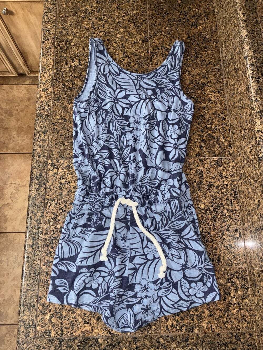 Gap Sleeveless Floral Knit Romper with Drawstring Waist